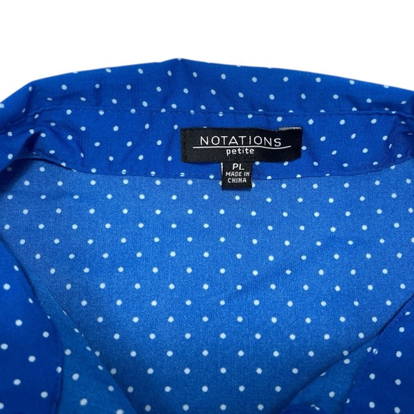 Notations Petite Large Sleeveless Blouse Blue White Polka Dot Collared Tank - Picture 3 of 7